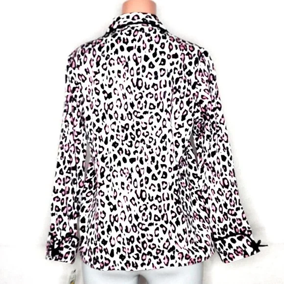 Kate Spade NY Black Pink Leopard Print Pajama Top Cotton - Picture 2 of 7